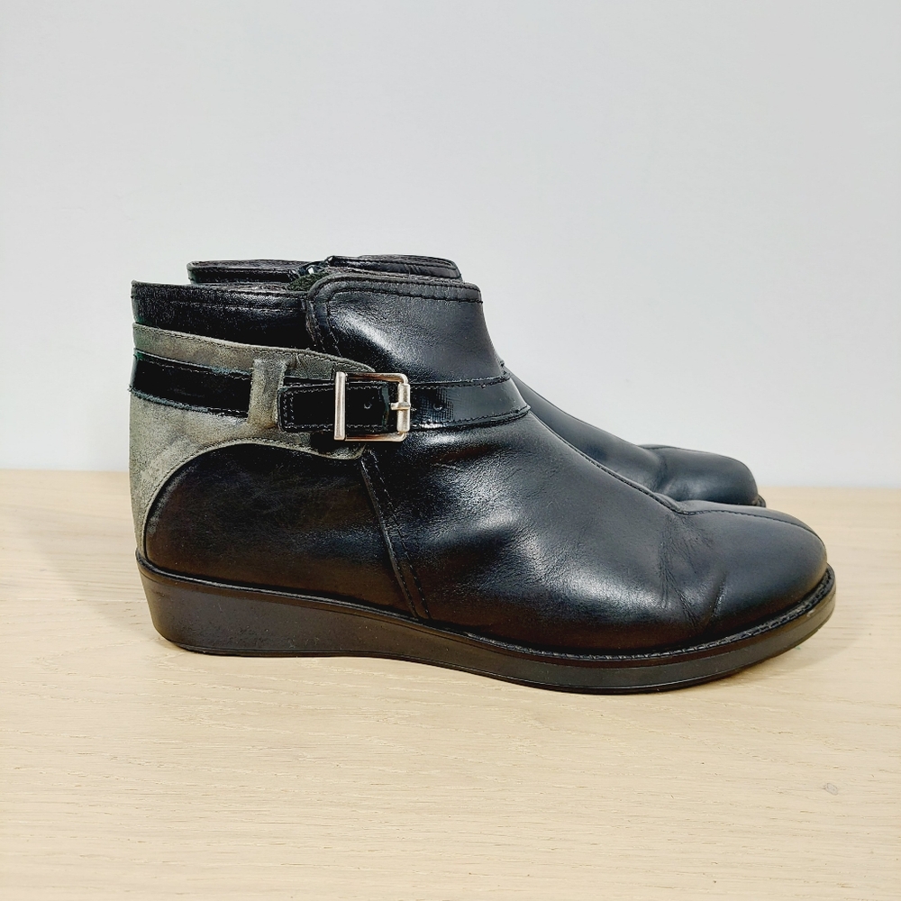 Naot Black‎ Leather Buckle Strap Ankle Boots Comfort Wedge Sole 927
